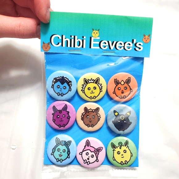 Chibi Eevee Button Pin Badges Set Of 9 Badge Pins